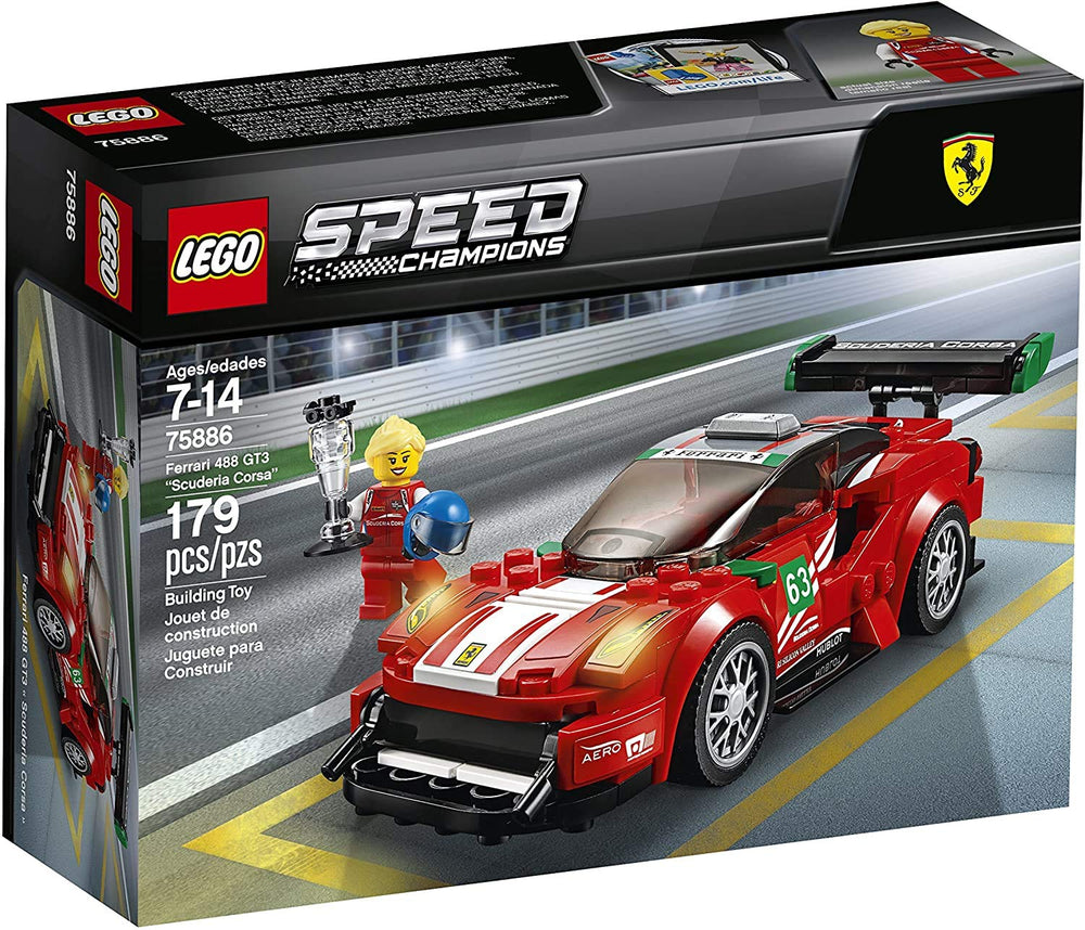 LEGO Speed Champions Ferrari 488 GT3 Scuderia Corsa removable windshield enables cockpit access for play