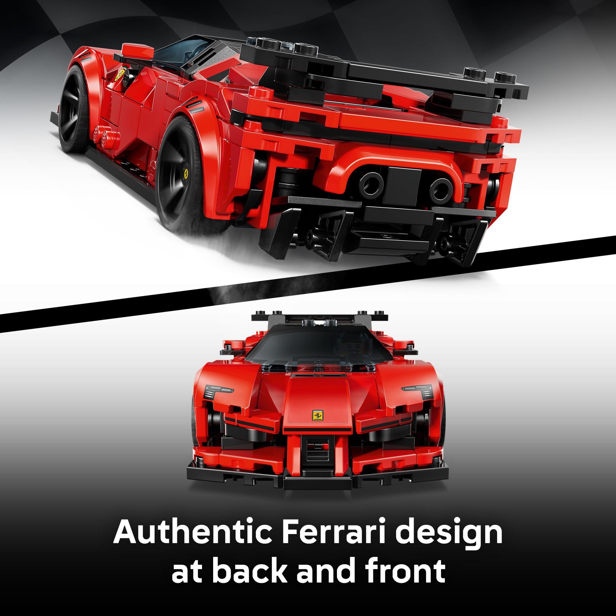 LEGO Speed Champions Ferrari SF90 XX Stradale cab-forward design highlights the silhouette