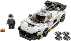 Cockpit detail of LEGO Koenigsegg Jesko 76900 showing two-seat interior