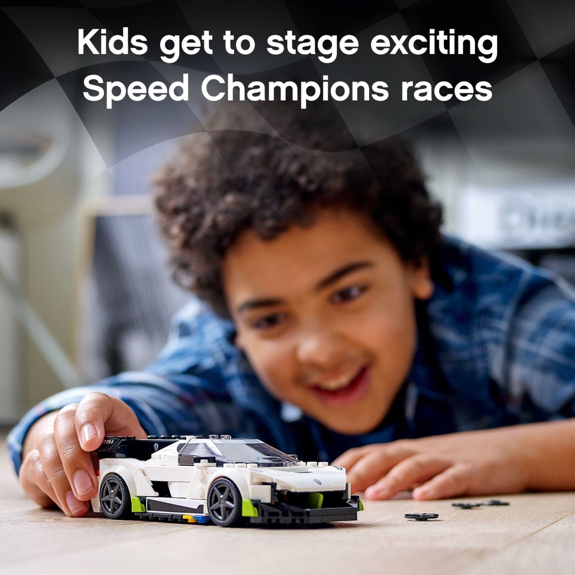 Koenigsegg driver minifigure included with racing suit and helmet for story play