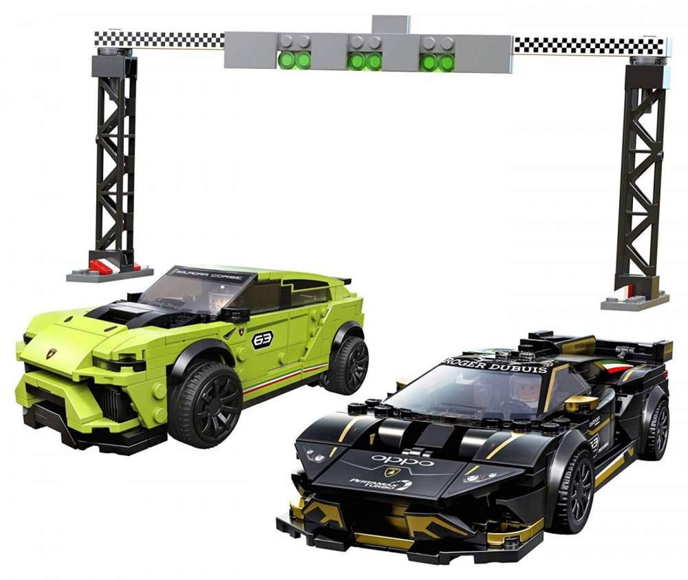 LEGO Speed Champions Huracán EVO with minifigures ready to race.