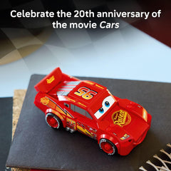 LEGO Speed Champions Lightning McQueen display stand showcases a proud shelf presentation