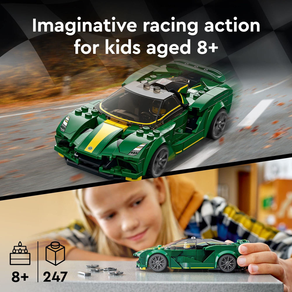 LEGO Speed Champions Lotus Evija left-side angle for immersive building