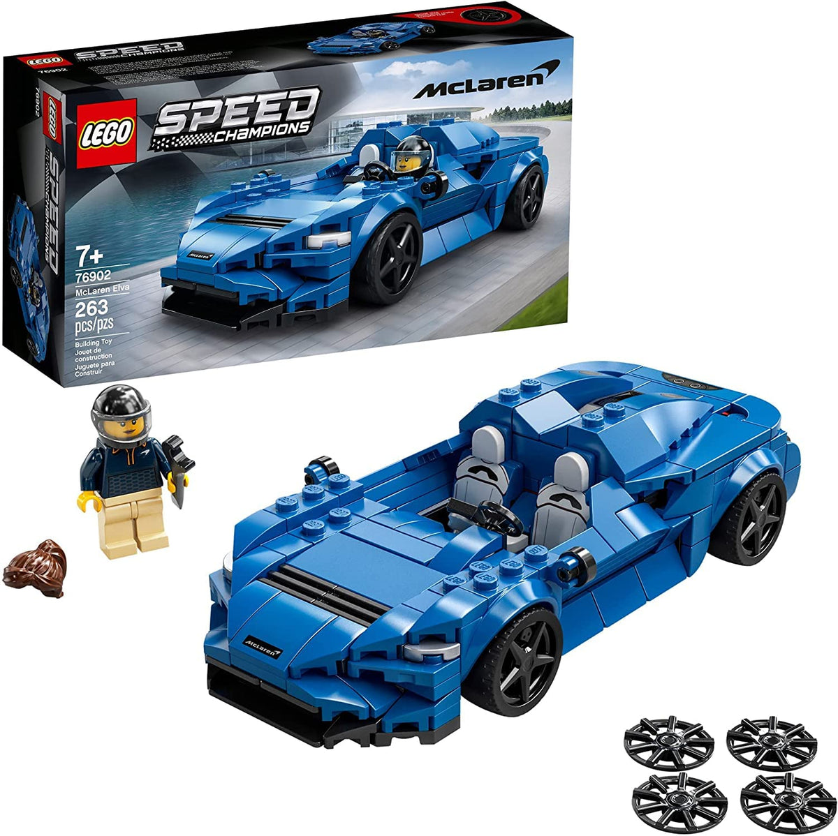 LEGO Speed Champions McLaren Elva 76902 front view for display and play inspiration.