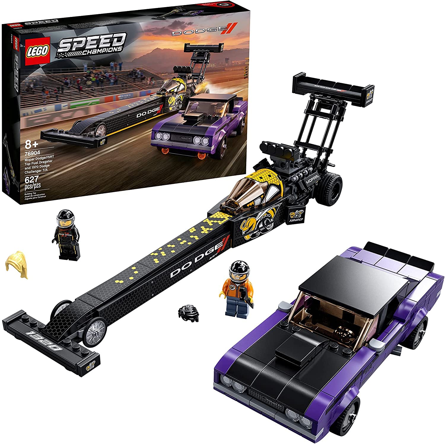 LEGO Speed Champions Mopar Dodge//SRT Top Fuel Dragster model with authentic detailing for display