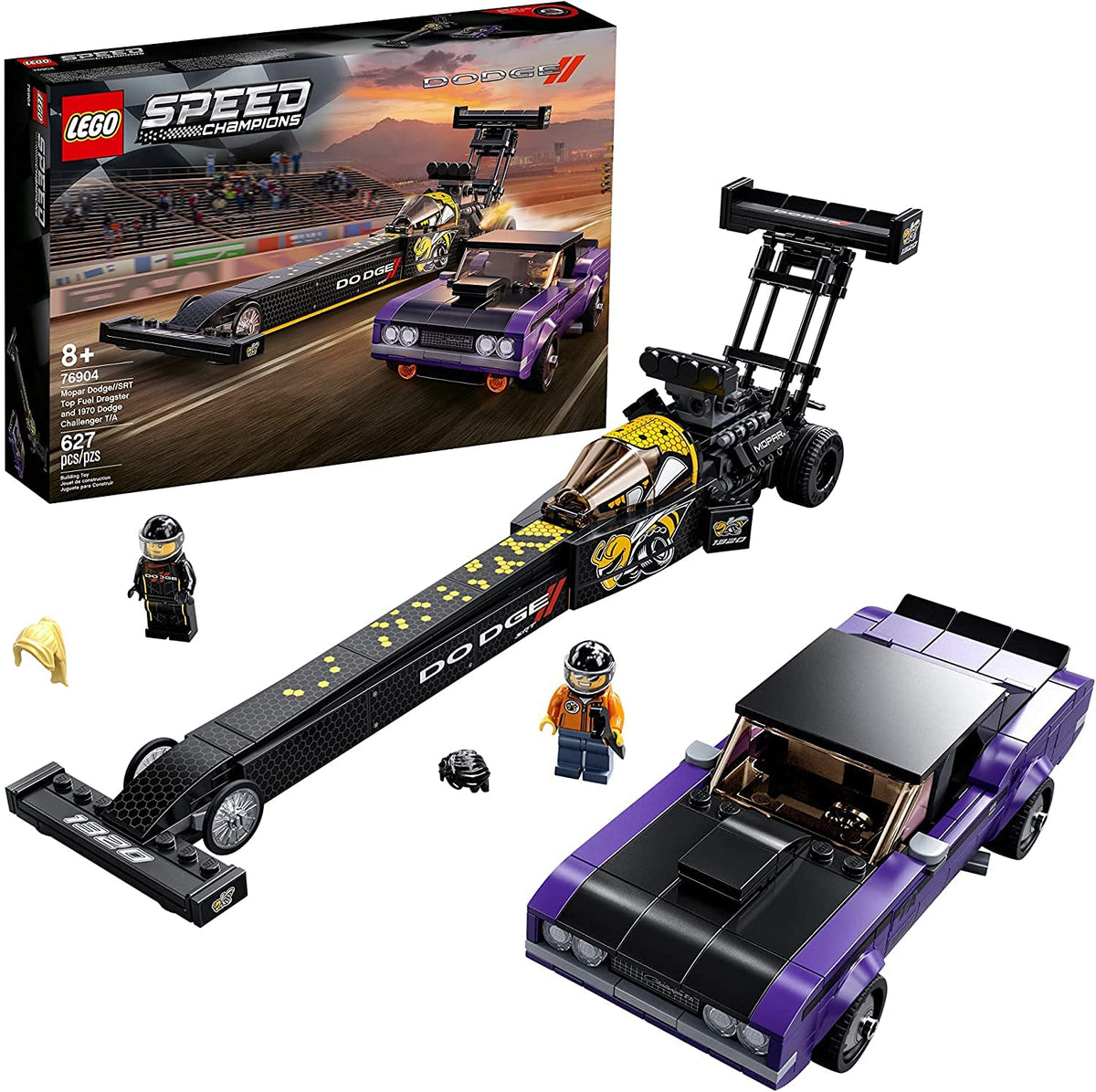 LEGO Speed Champions Mopar Dodge//SRT Top Fuel Dragster model with authentic detailing for display