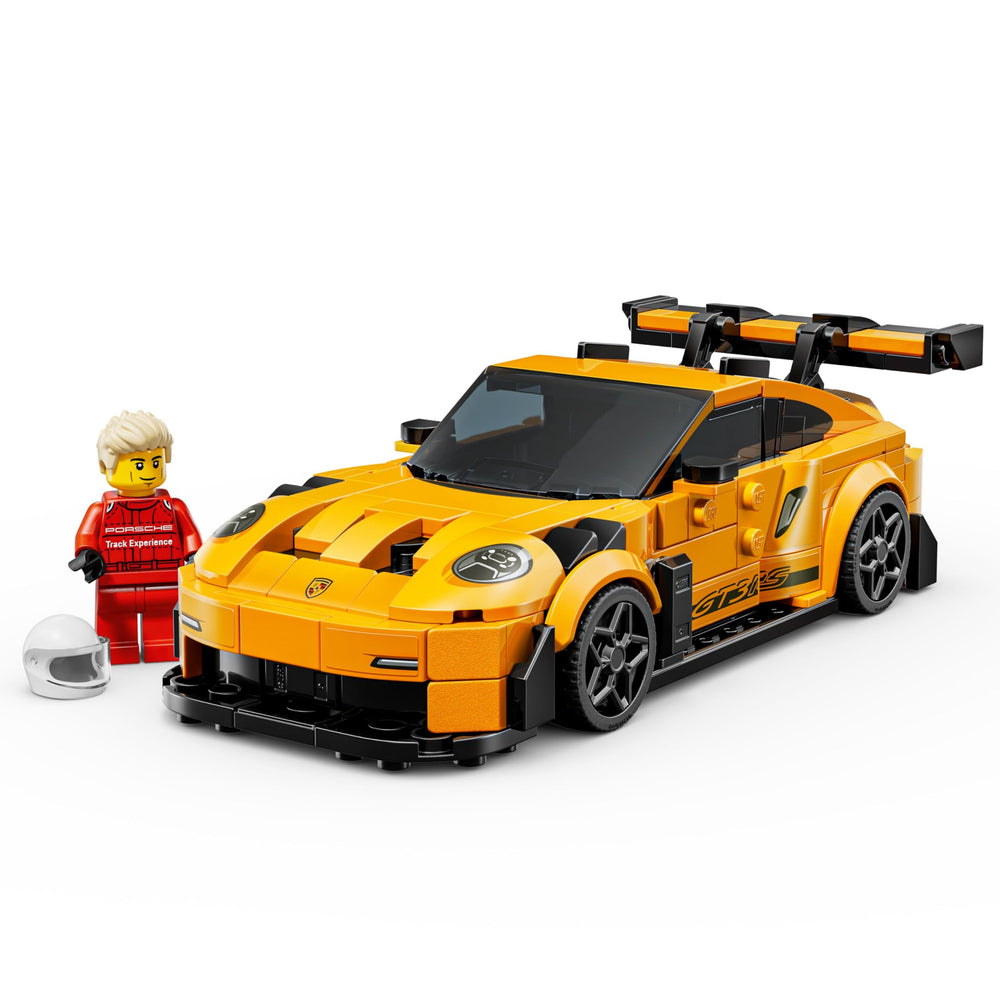 LEGO Speed Champions Porsche 911 GT3 RS driver minifigure ready for track scenes.