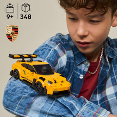 LEGO Speed Champions Porsche 911 GT3 RS rear-wing detail enhances realism for display.