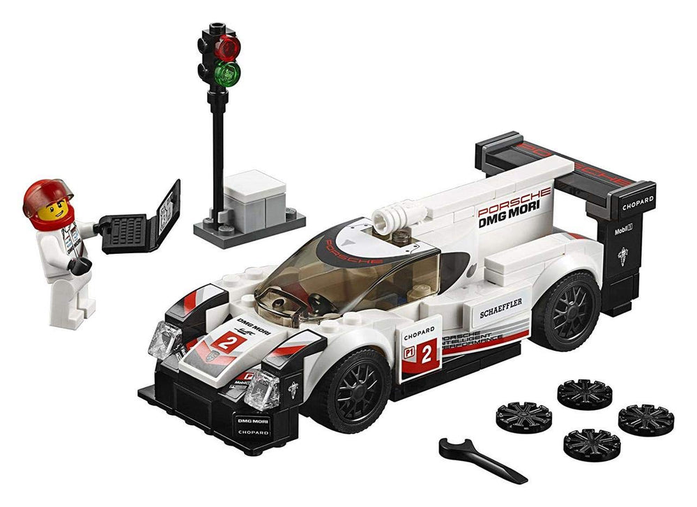 LEGO Speed Champions Porsche 919 Hybrid 75887 front view highlights authentic racing design for imaginative play.