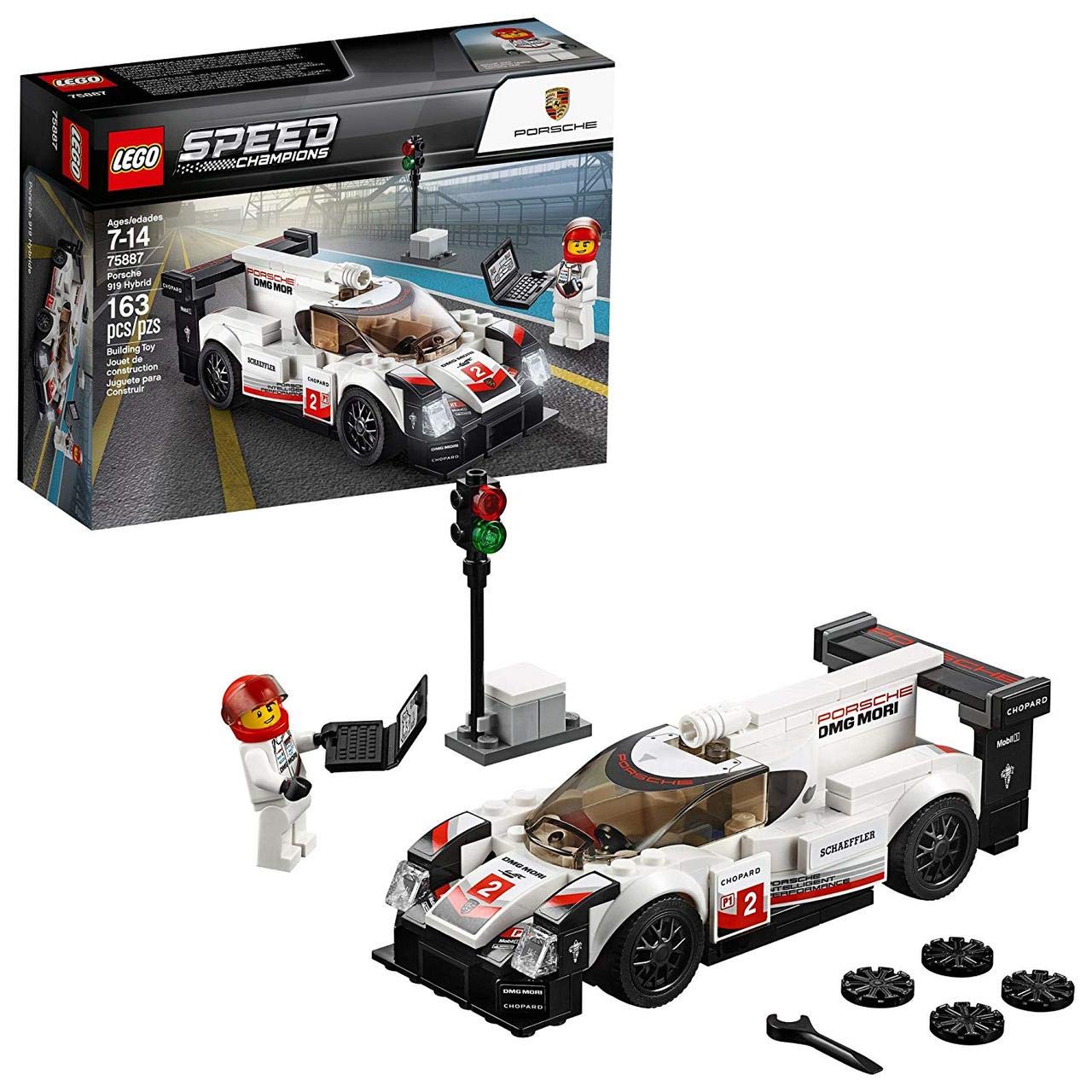 LEGO Speed Champions Porsche 919 Hybrid 75887 start-finish post and laptop element support race-time storytelling.