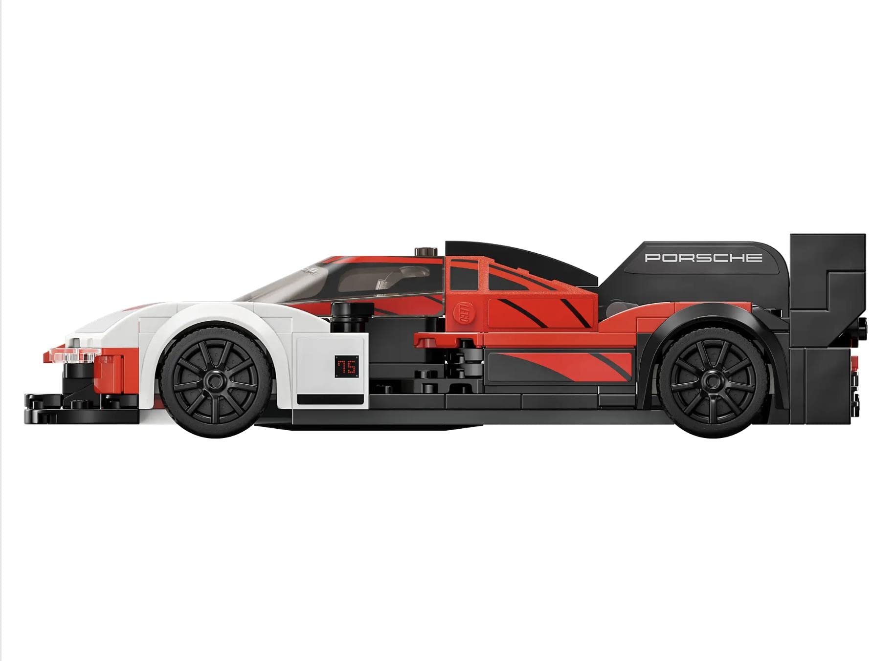 Side profile view of LEGO Porsche 963 76916 for accurate scale look