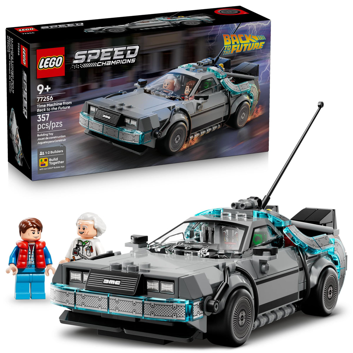 LEGO Speed Champions Time Machine front view of DeLorean for display