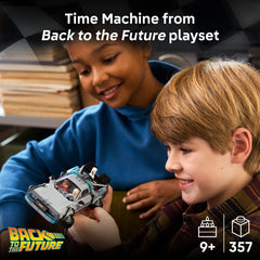 LEGO Time Machine cockpit detail with Doc Brown and Marty inside