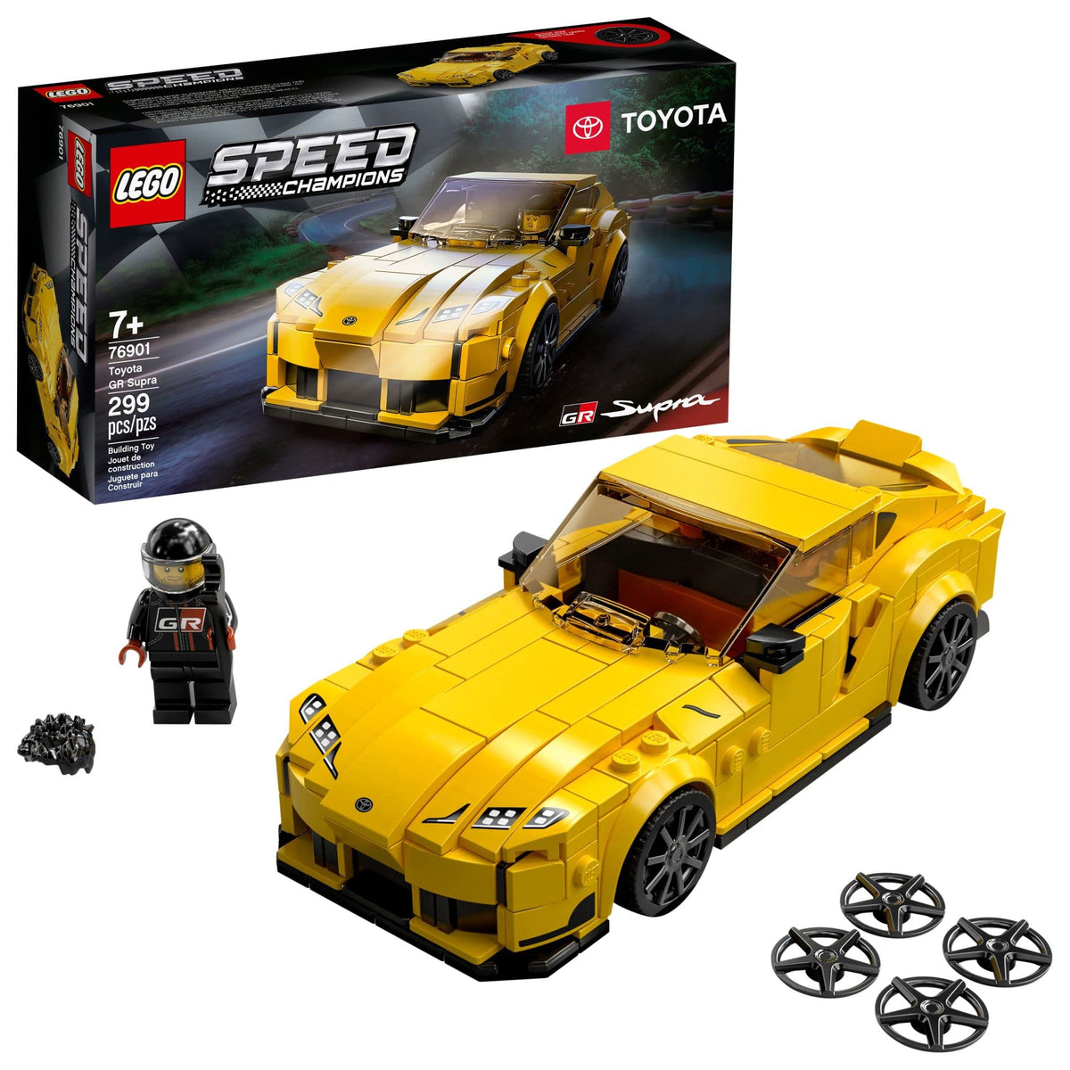 LEGO Speed Champions Toyota GR Supra 76901 front view for display and rebuildable fun.