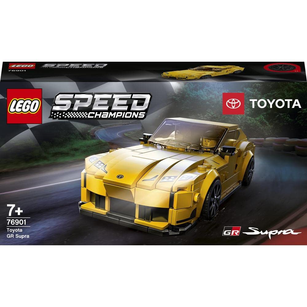 Toyota GR Supra minifigure included for immediate race-ready play.
