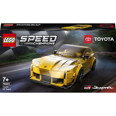 Toyota GR Supra minifigure included for immediate race-ready play.