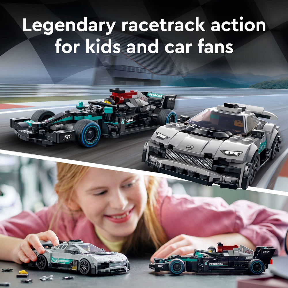 Two racing driver minifigures with helmets enhance race-style play