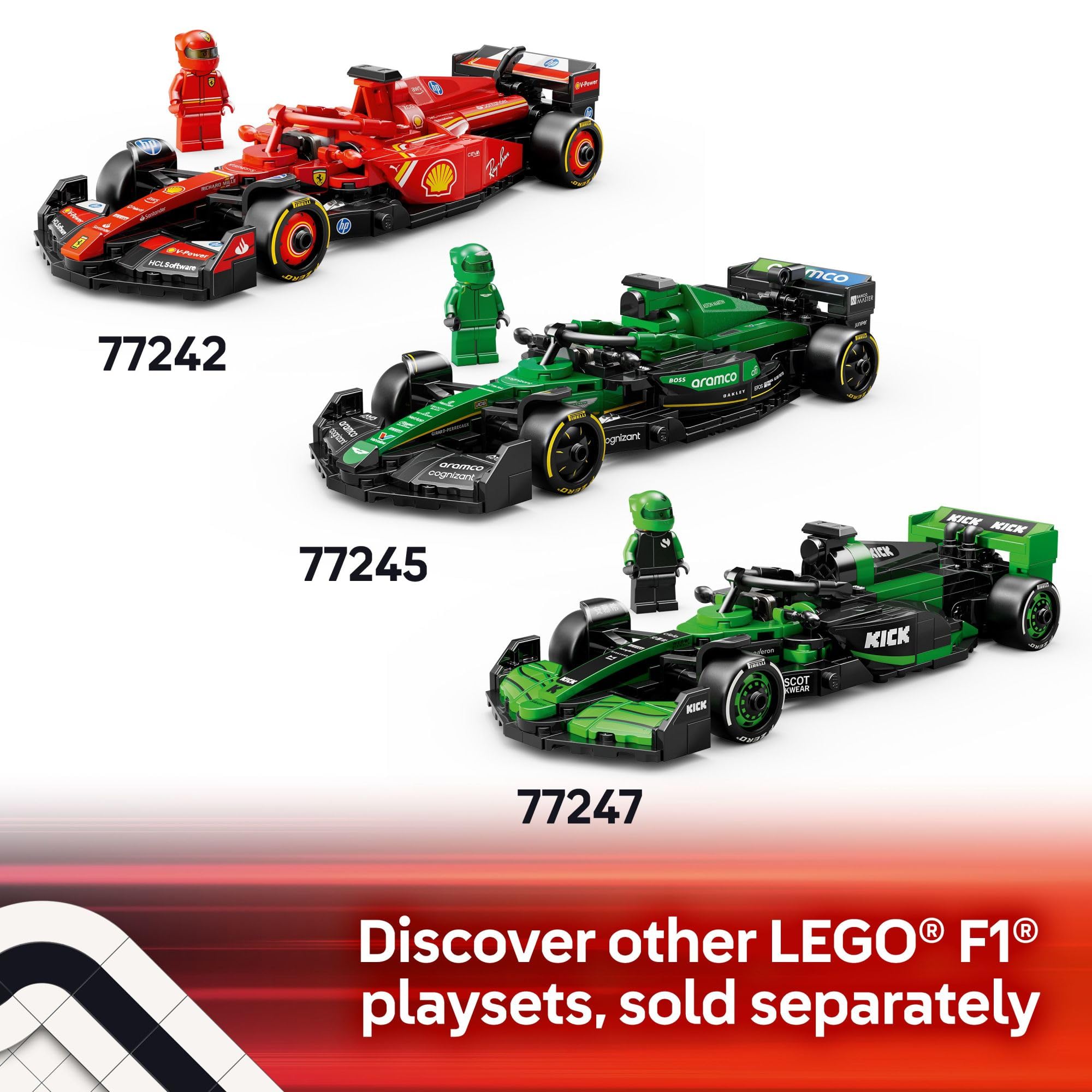 LEGO Williams FW46 assembled model ready for display on shelf.