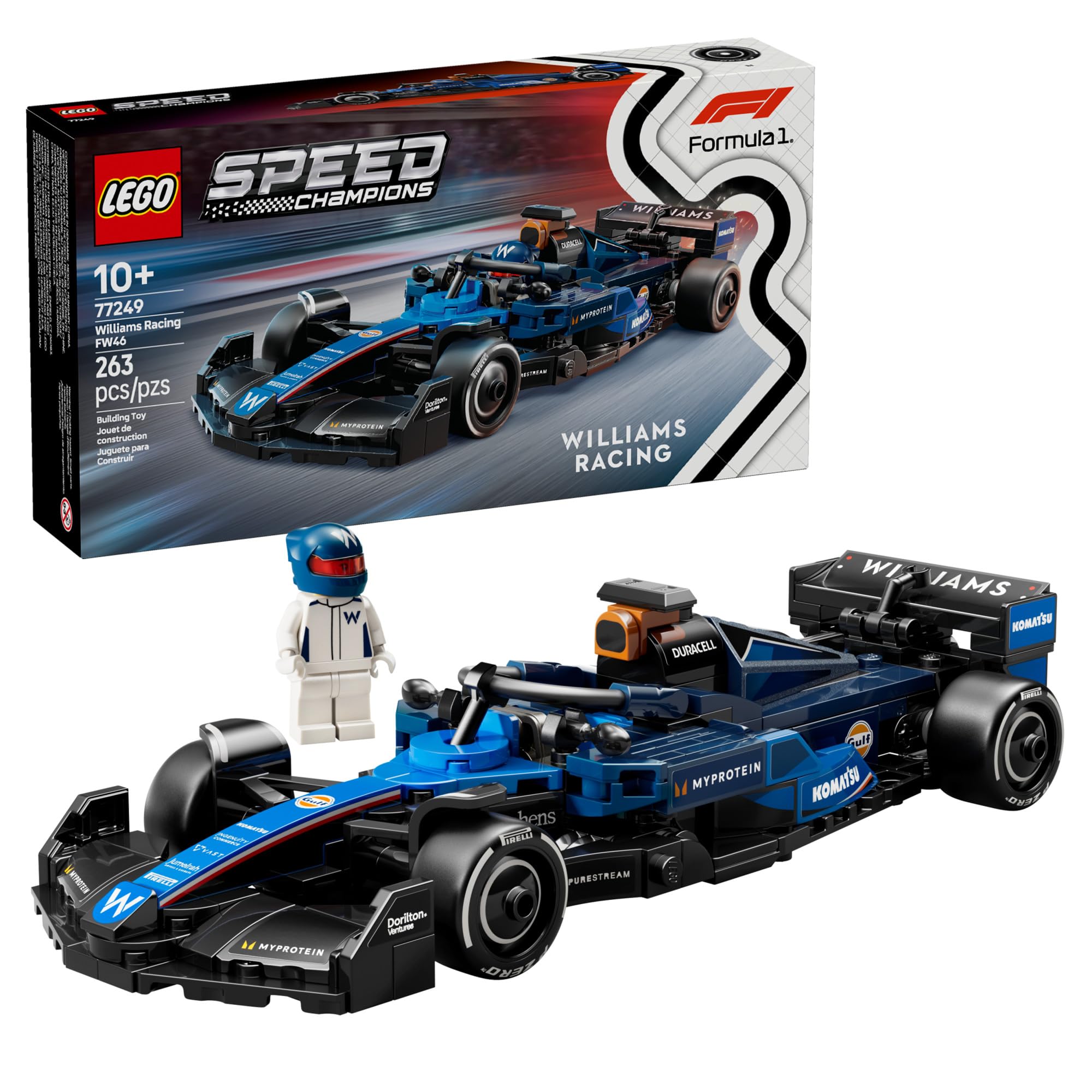 LEGO Speed Champions Williams FW46 front view for display and racing play.