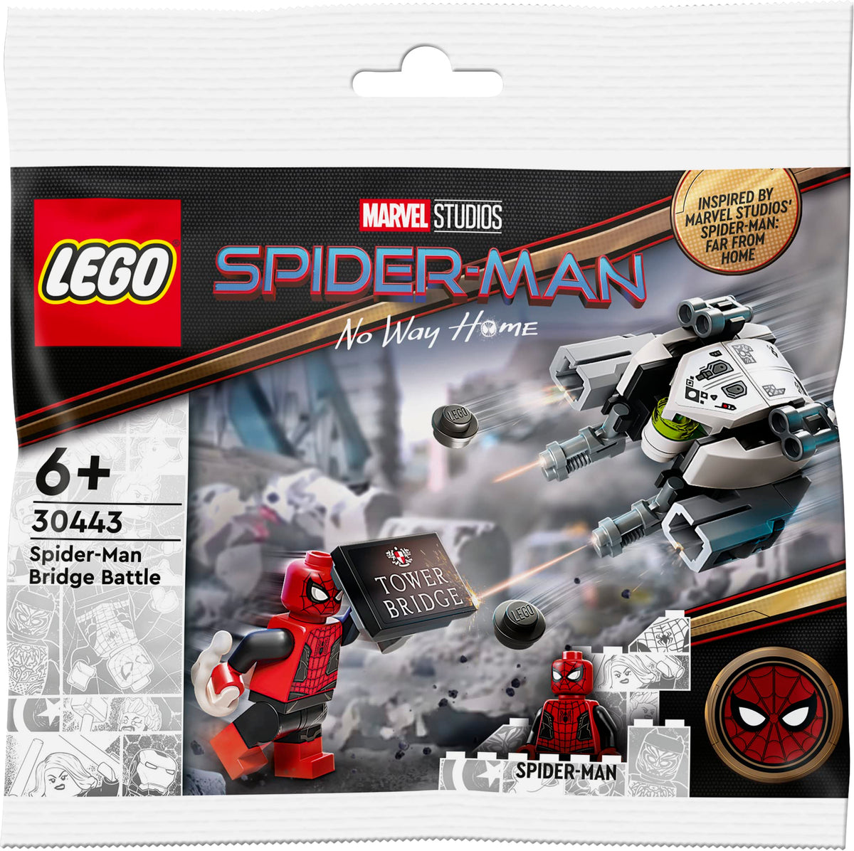 LEGO Spider-Man Bridge Battle polybag for display with compatible sets.