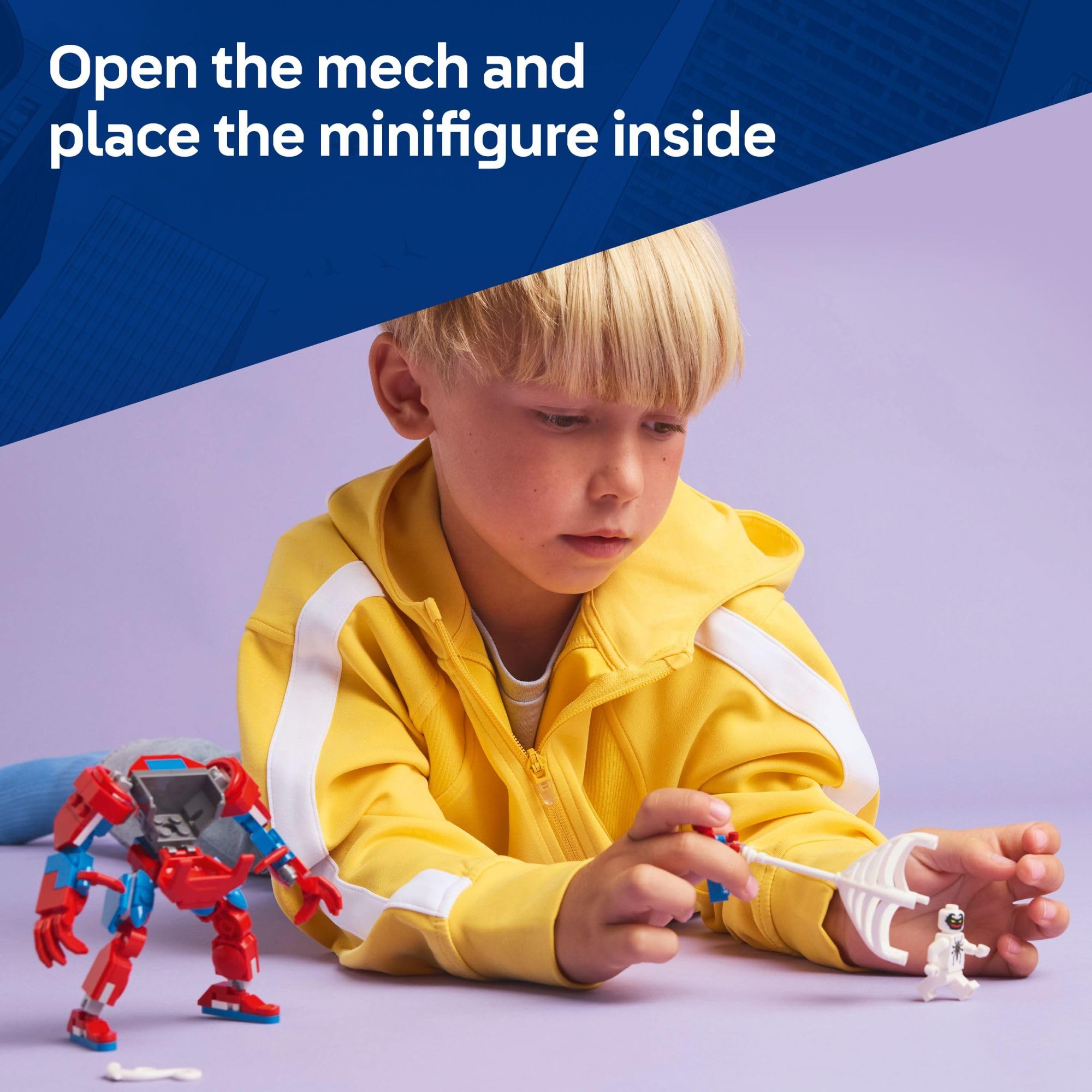 LEGO Spider-Man mech cockpit feature where the minifigure fits for piloted adventures.