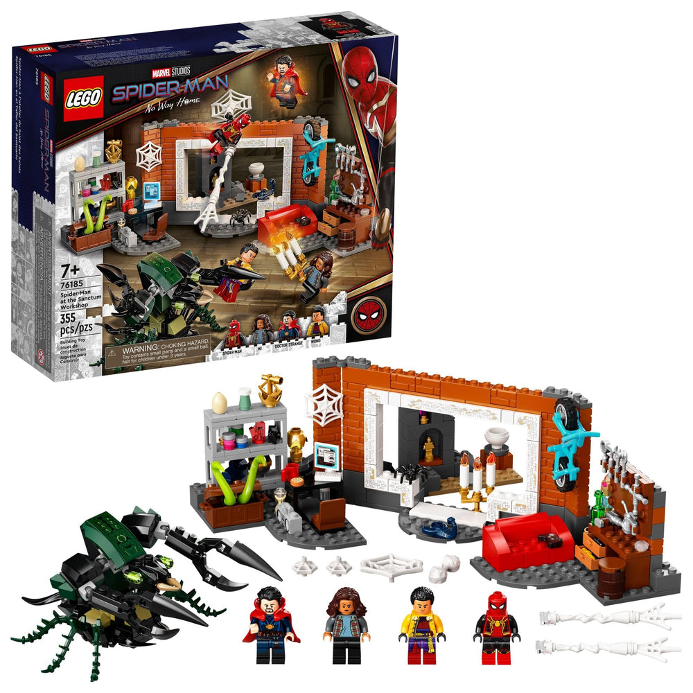 LEGO Spider-Man Sanctum Workshop 76185 front view showing Doctor Strange's basement setup for display and imaginative play