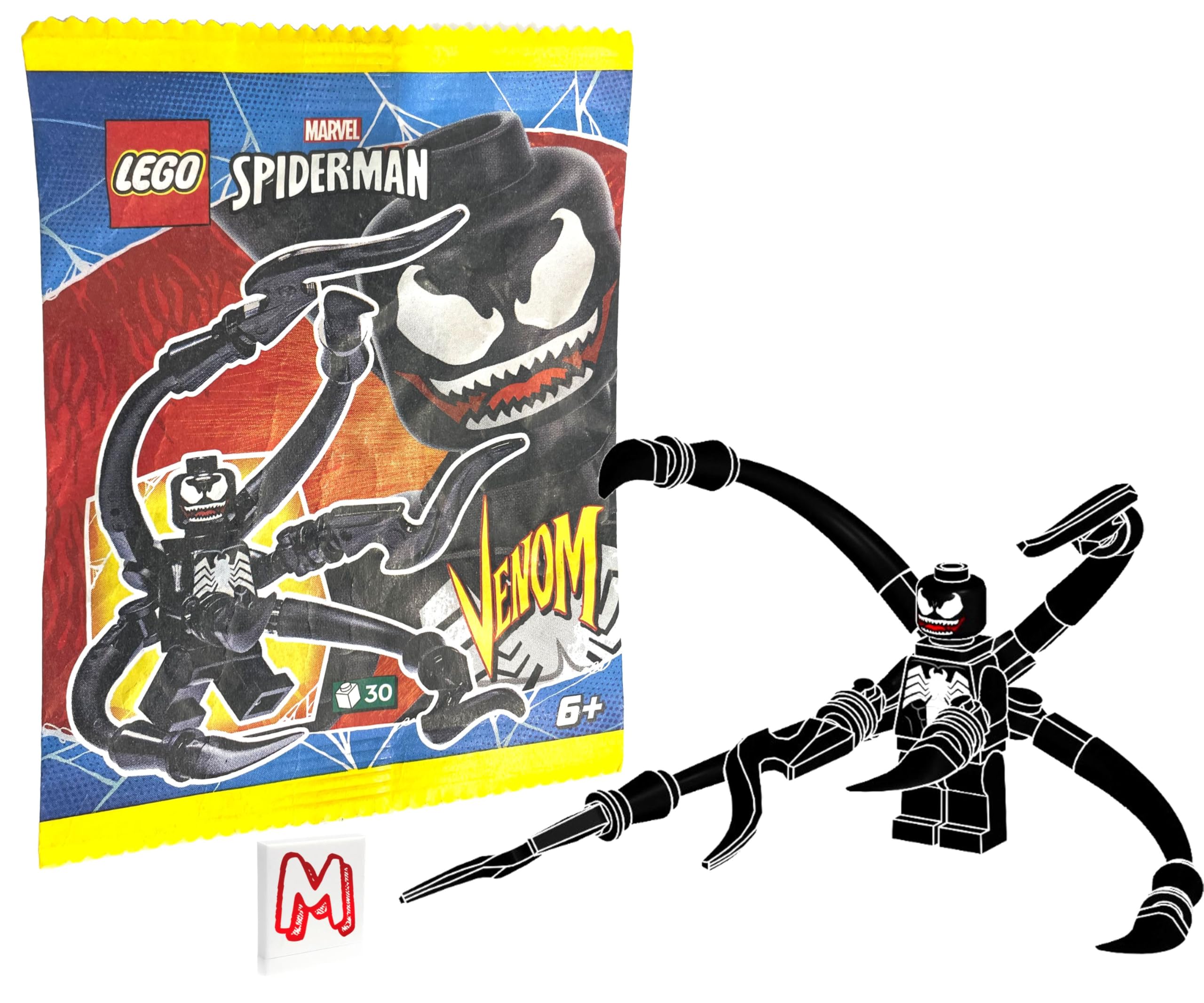 LEGO Spider-Man Venom figure with blades and tile for imaginative battles.