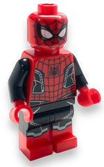 Close-up of LEGO Spider-Man minifigure's upgraded suit highlighting durability and detailing