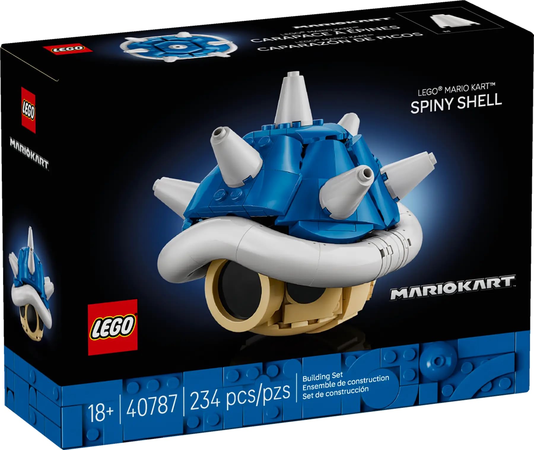 LEGO Spiny Shell 40787 blue display model, ideal desk decor for Mario Kart fans