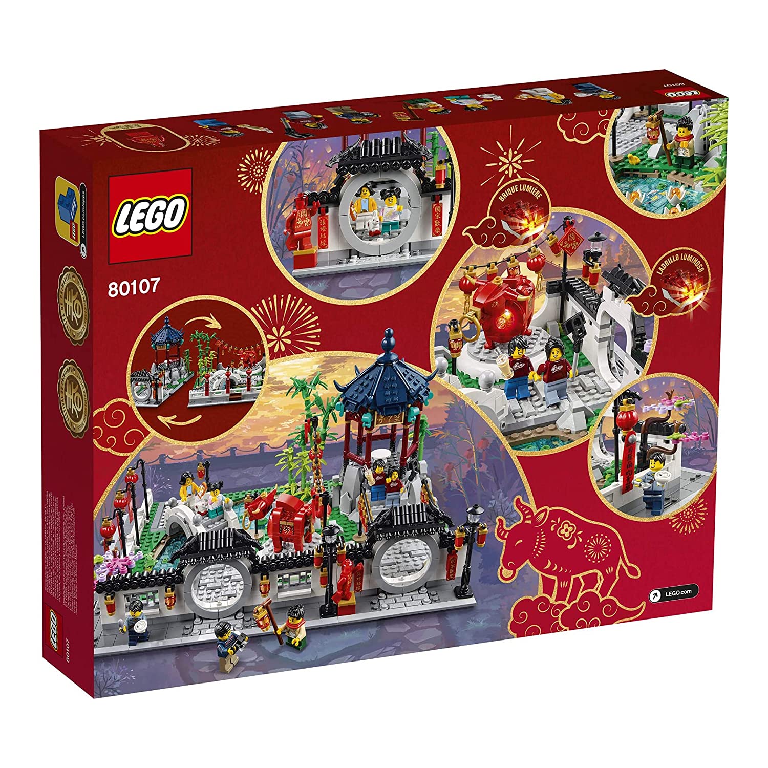 LEGO Spring Lantern Festival pond and bridge create a tranquil New Year scene.