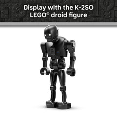 LEGO Star Wars Andor K-2SO display stand and plaque create a room-worthy centerpiece.
