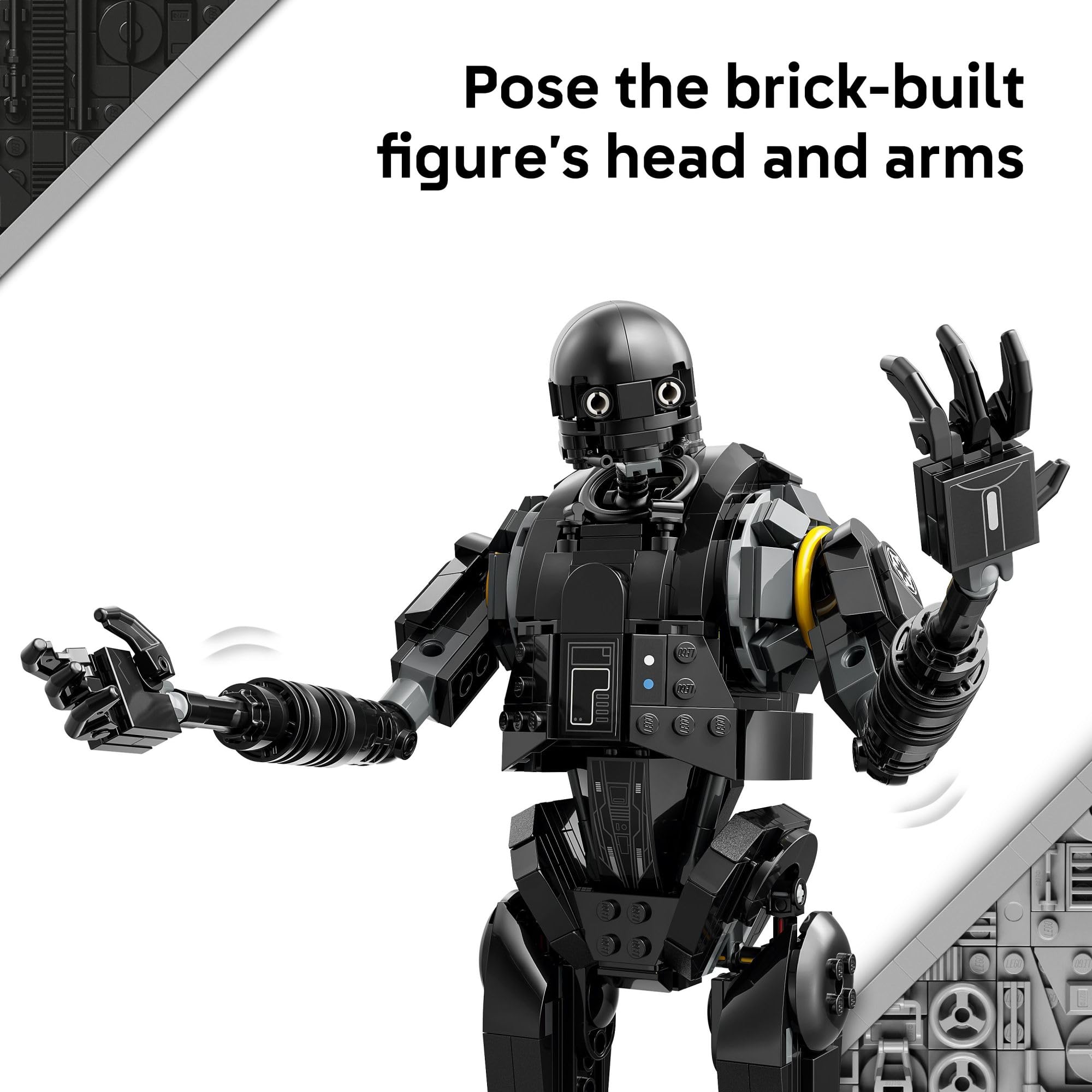 LEGO Star Wars Andor K-2SO posable head and arms enable dynamic poses.