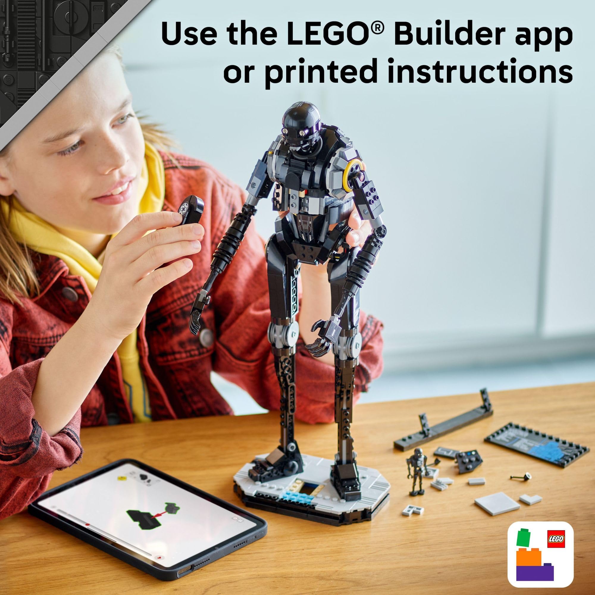 LEGO Star Wars Andor K-2SO as a dramatic shelf decoration for fans.