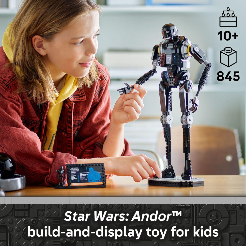 LEGO Star Wars Andor K-2SO tall black frame highlights imposing silhouette for display.