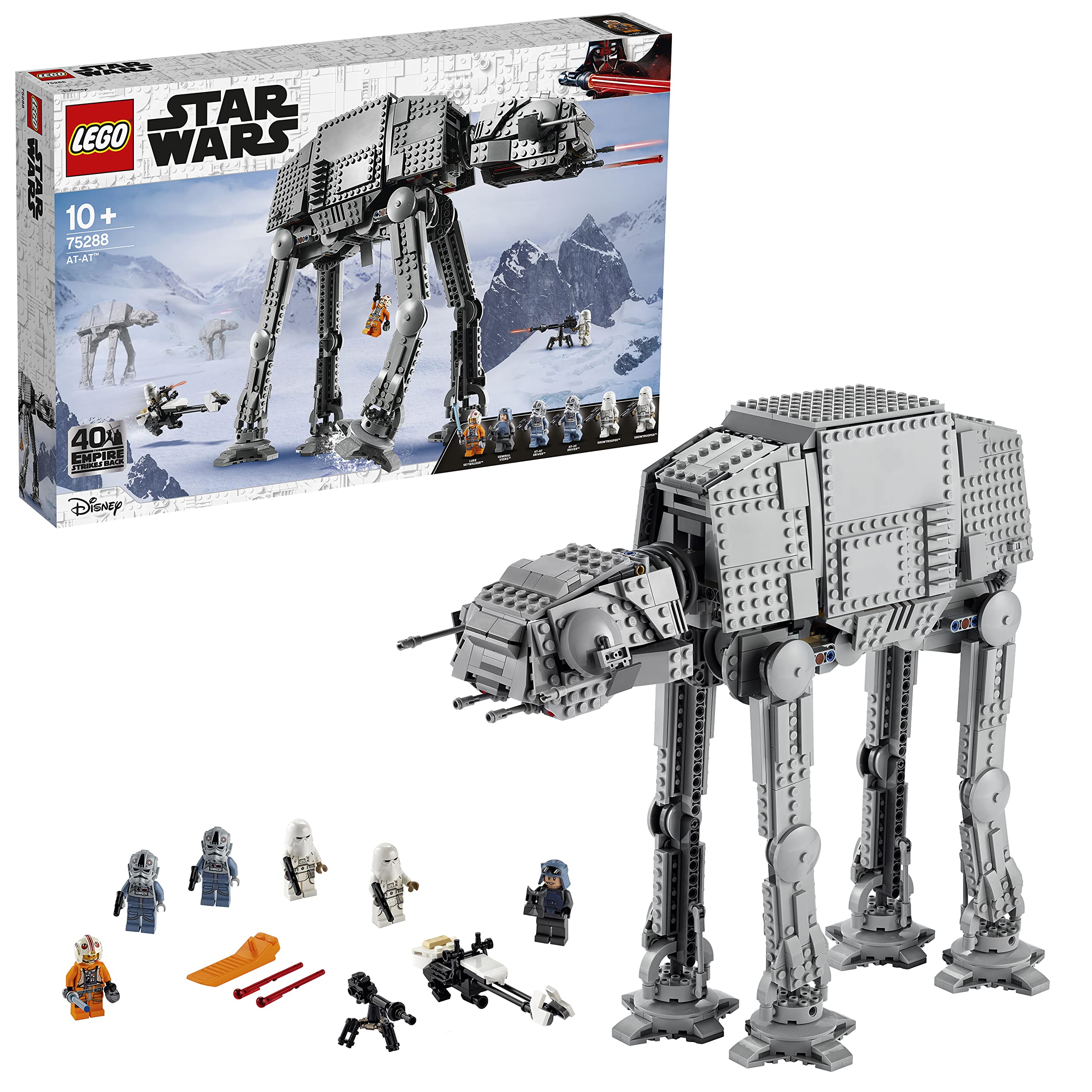 LEGO Star Wars AT-AT 75288 walker assembly shows detailed scale for display and play.