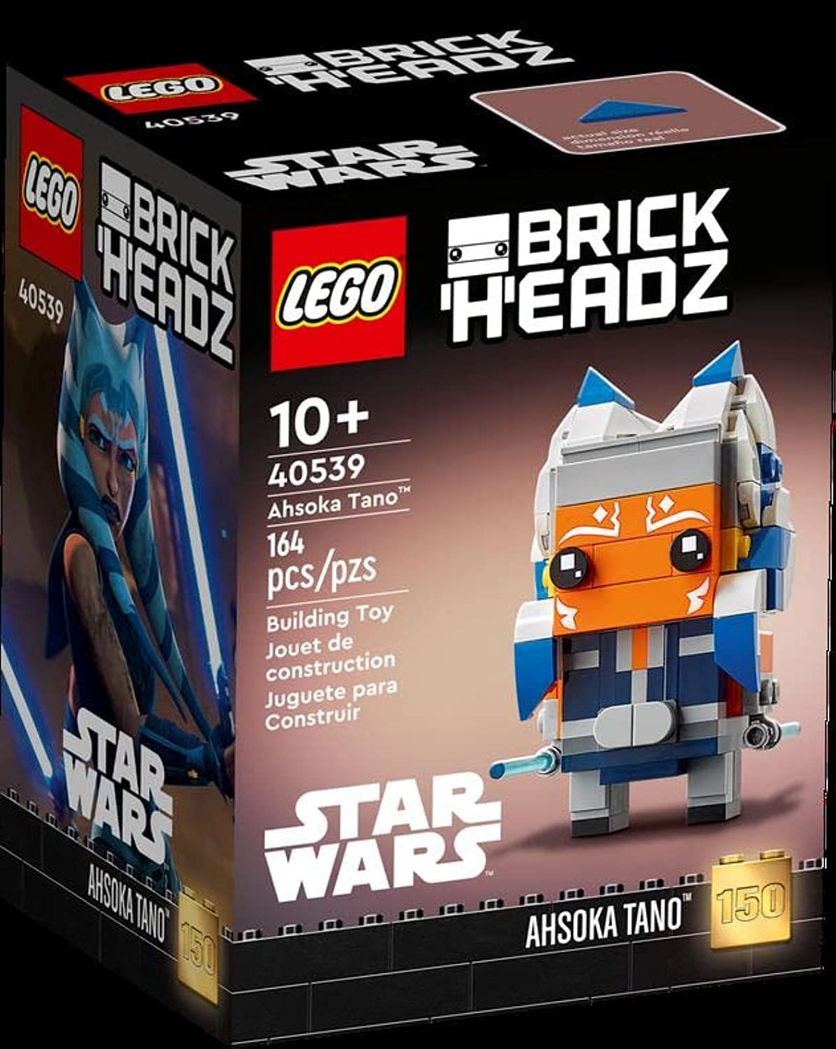 LEGO Star Wars BrickHeadz Ahsoka Tano 40539 front view on display base, ideal for collectors