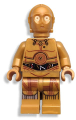 LEGO Star Wars C-3PO minifigure front view highlights authentic detailing for display