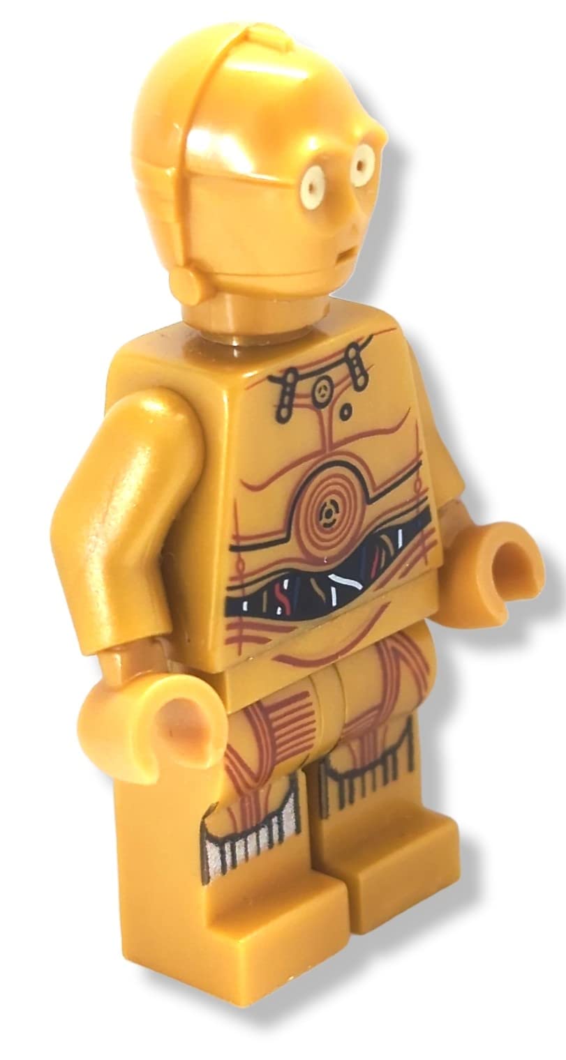 LEGO Star Wars C-3PO minifigure portrait detail emphasizes precise molding and color