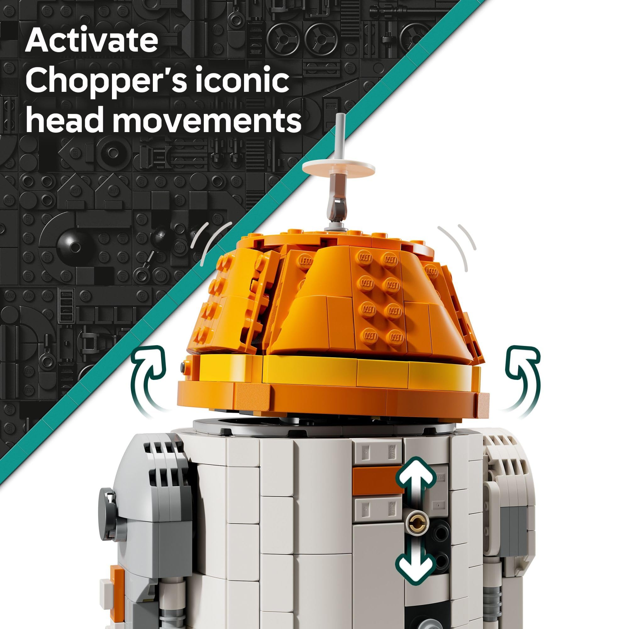 LEGO Star Wars Chopper detachable arms and center wheel for versatile display.