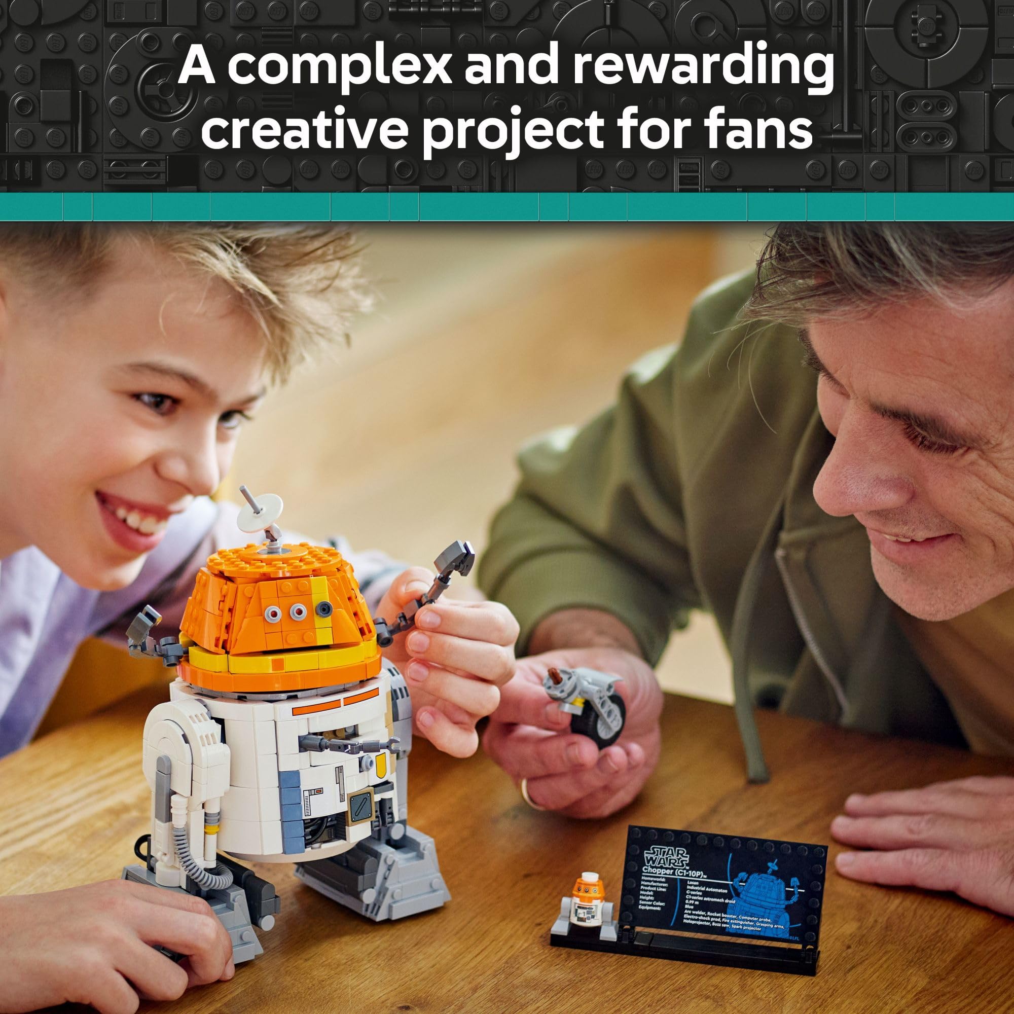 LEGO Star Wars Chopper orange yellow color scheme stands out.