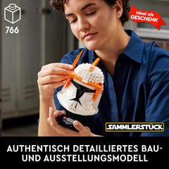 LEGO Star Wars Cody helmet on brick stand for an eye-catching showcase.