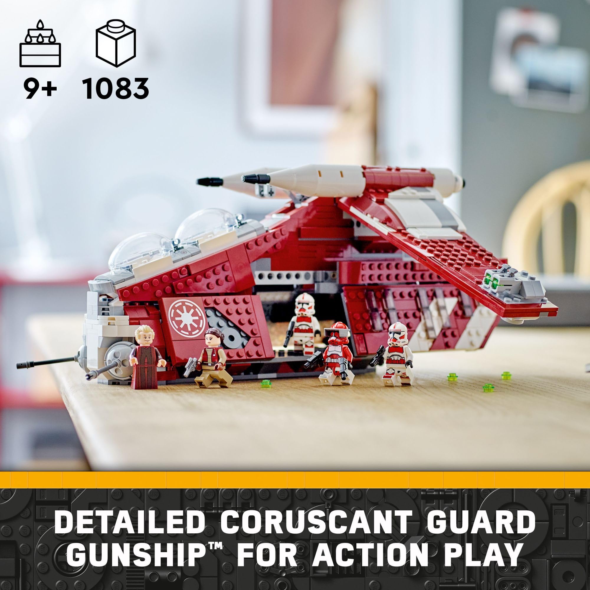Cockpit detail and dual seats invite imaginative aerial missions with the Gunship.