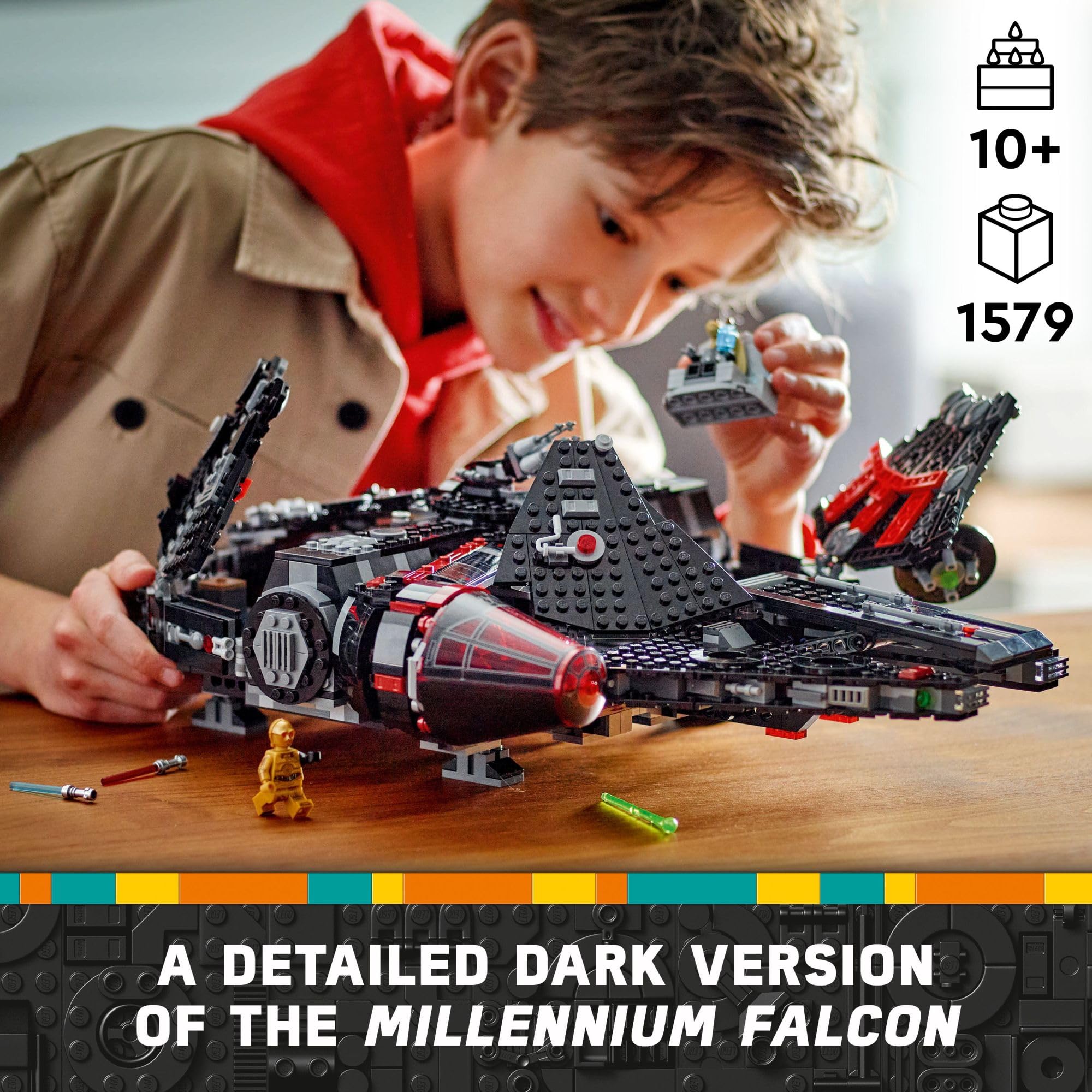 LEGO Star Wars The Dark Falcon interior reveal highlights accessible cockpit and compartments.