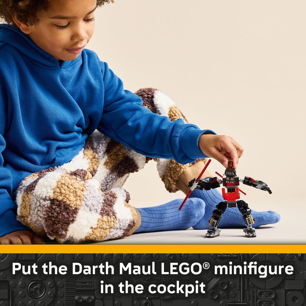 LEGO Star Wars Darth Maul Mech double-bladed lightsaber ready for combat.