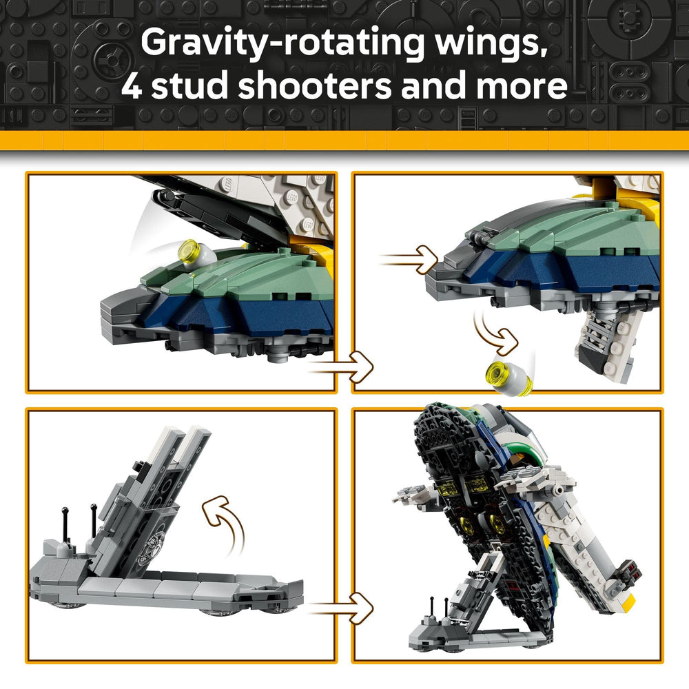LEGO Star Wars Jango Fett's Starship rotating wings in action for dynamic scenes