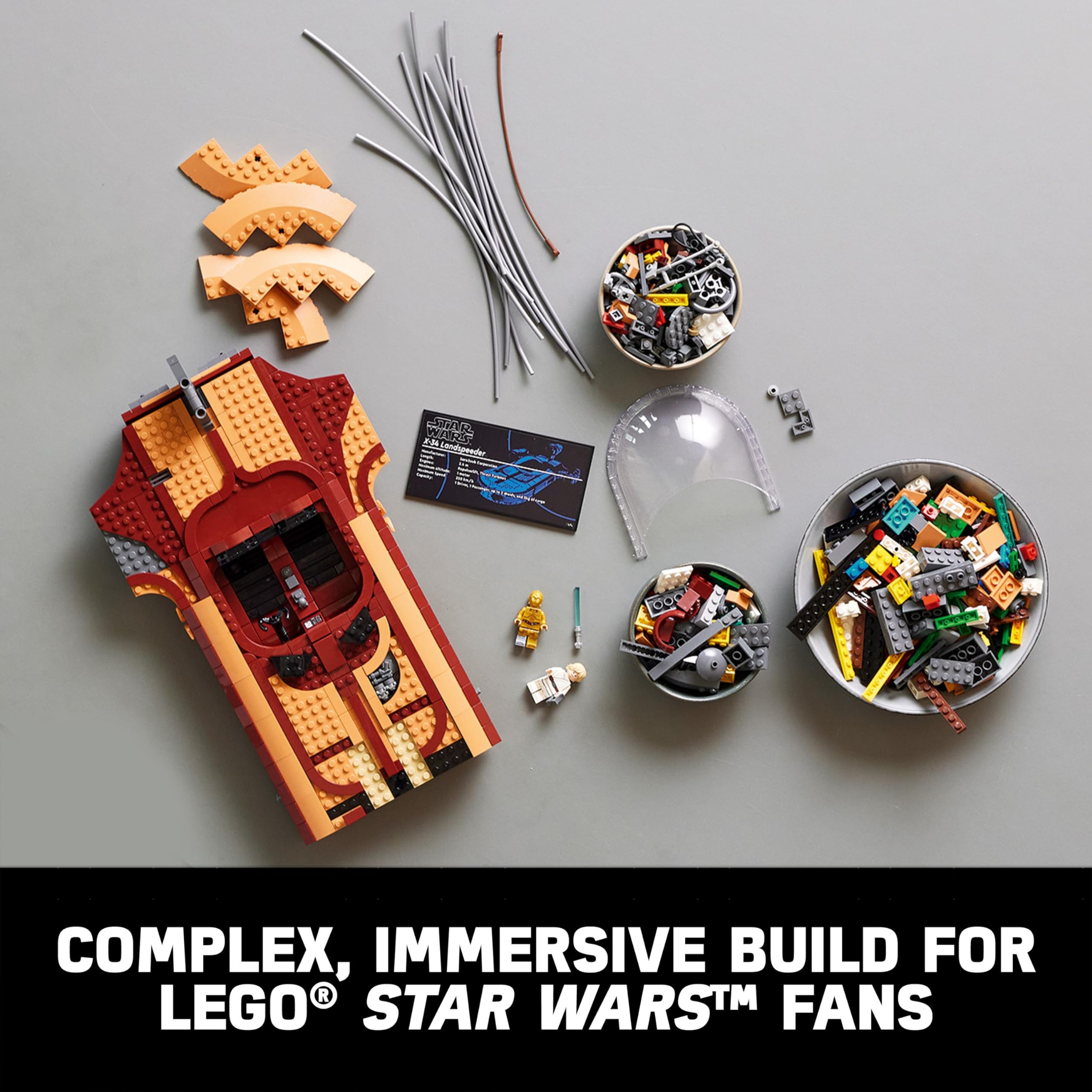 LEGO Star Wars Landspeeder display stand and plaque for hover effect
