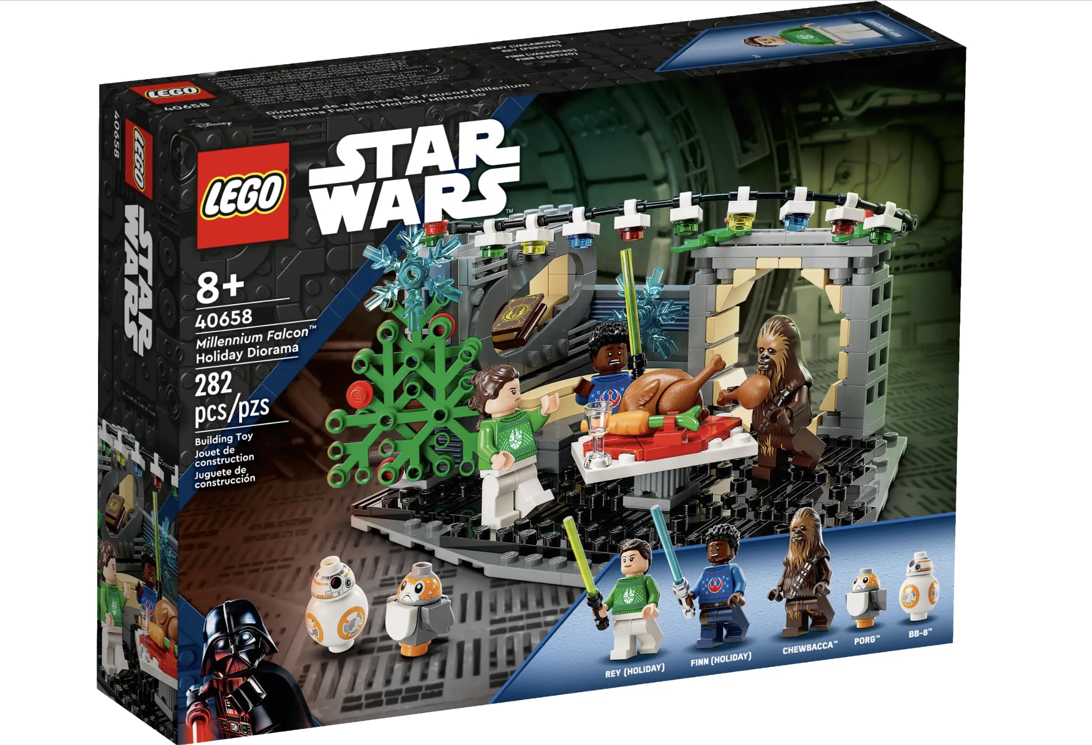 LEGO Star Wars Millennium Falcon Holiday Diorama minifigures in holiday sweaters inspire collectible display and storytelling.