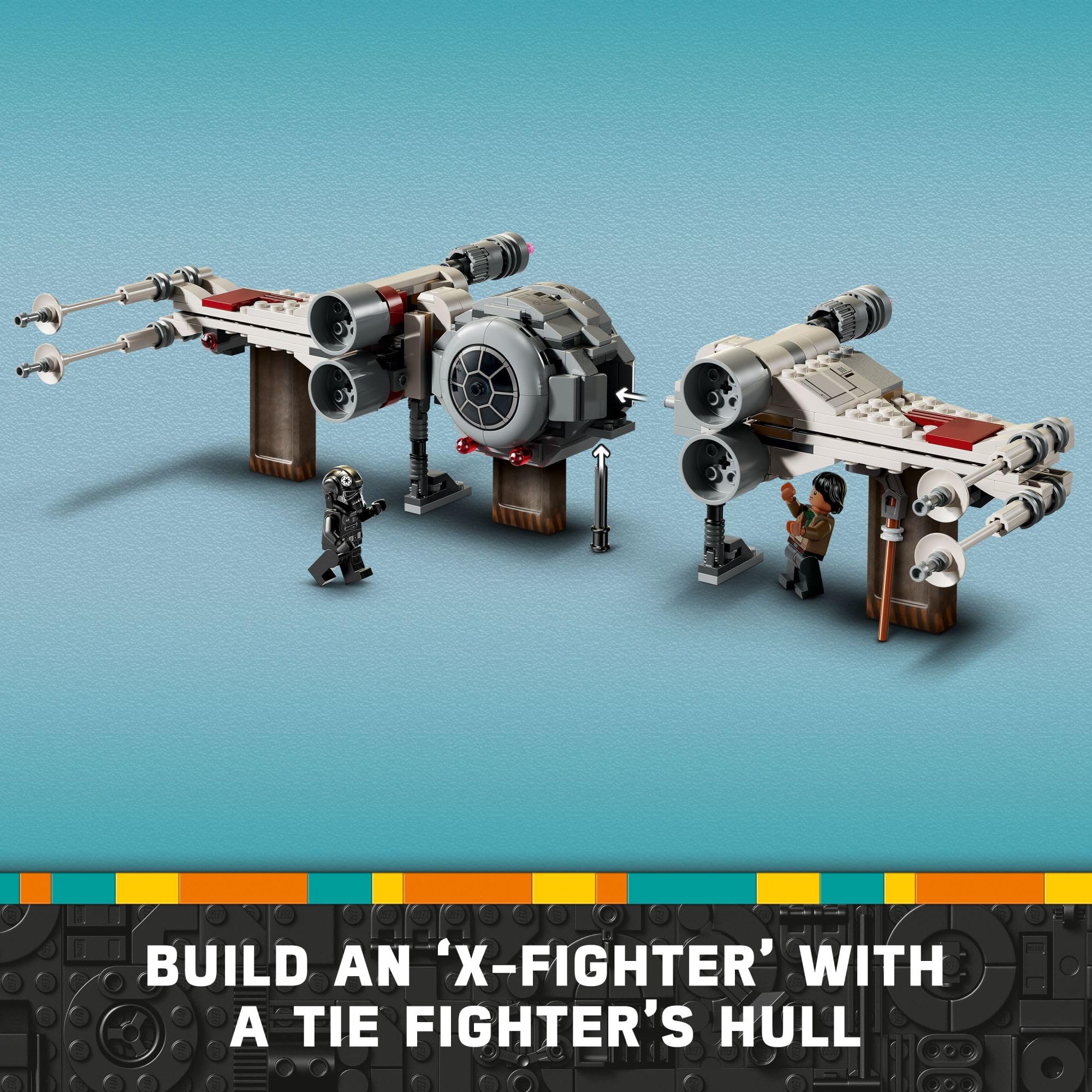 LEGO Star Wars minifigures set, including Rebel Pilot and TIE Pilot for storytelling.