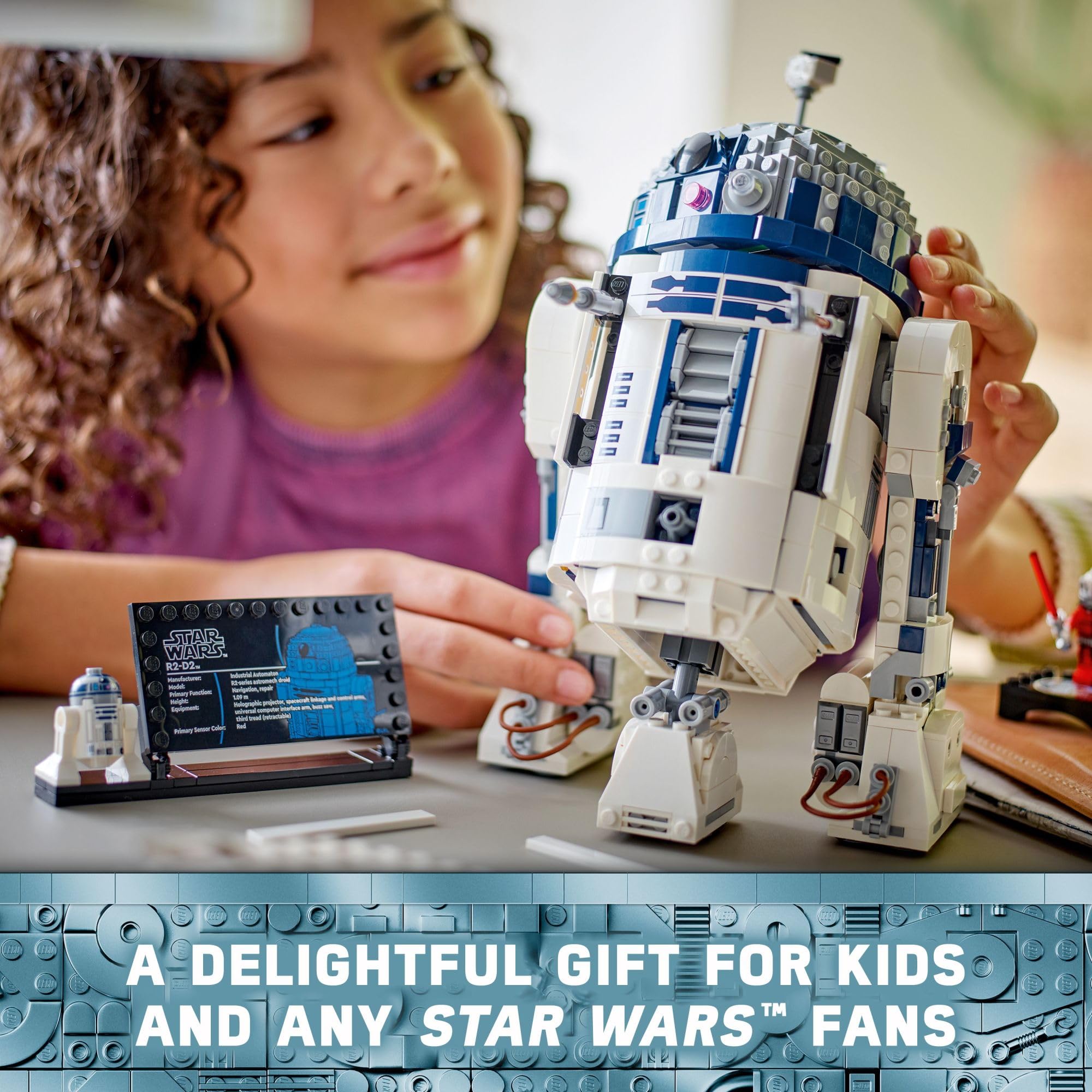 LEGO R2-D2 with periscope and tools for imaginative play setups.