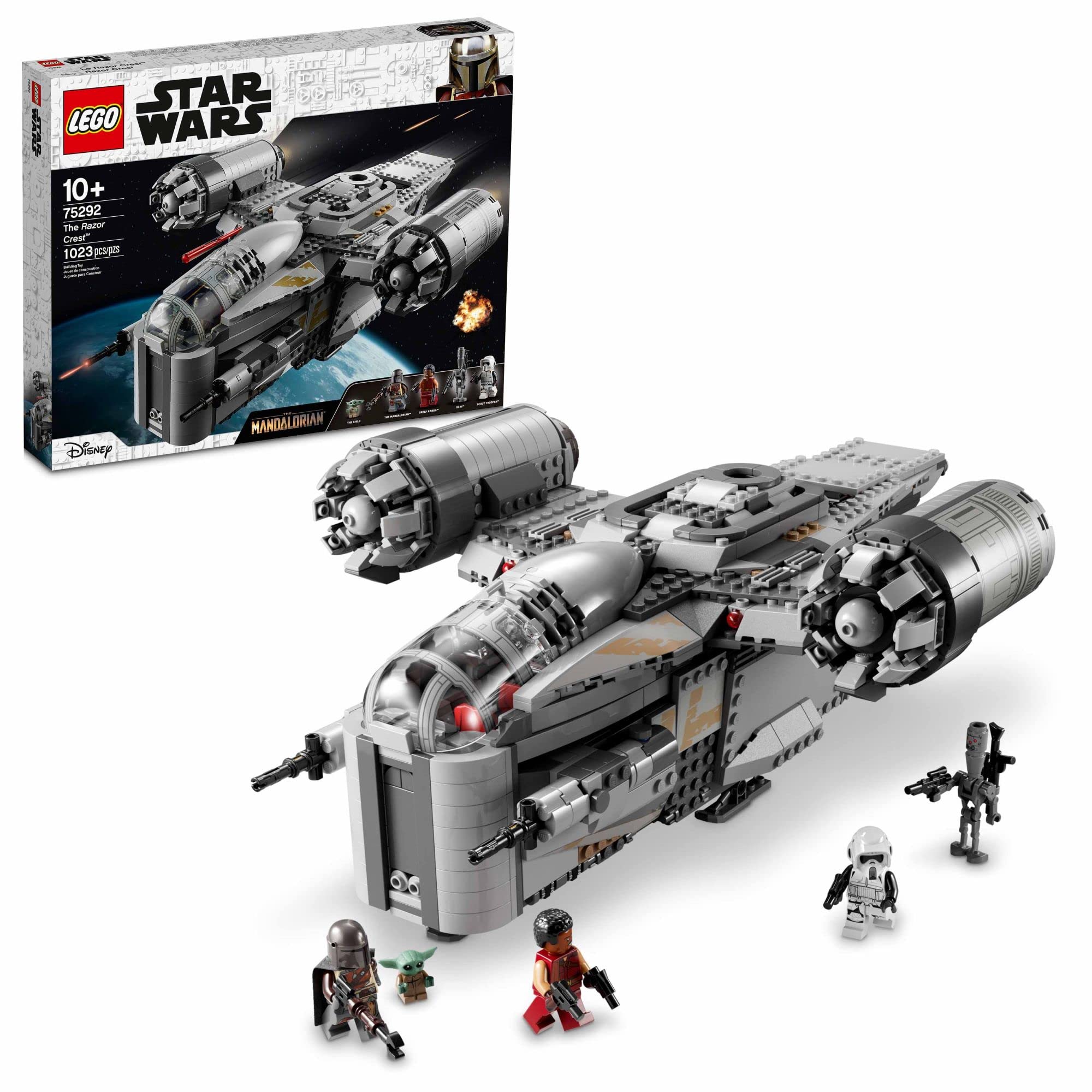 LEGO Star Wars Razor Crest cockpit detail with The Mandalorian for immersive play.